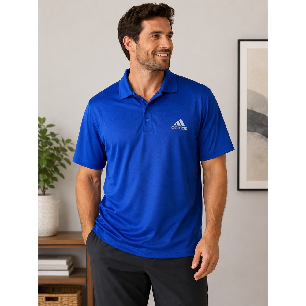 Adidas Climalite Blue Polo Shirt Men Large Performance Golf Athletic Logo Casual